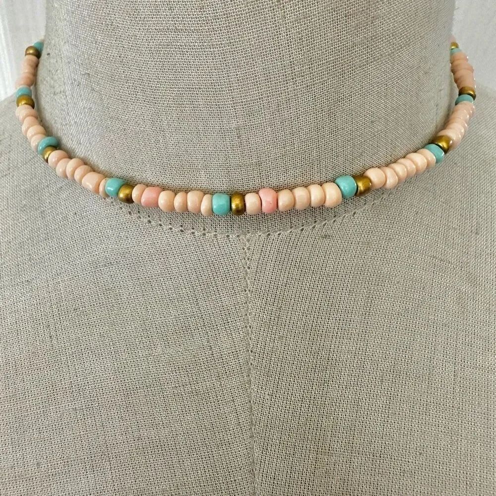 Peach beaded choker necklace